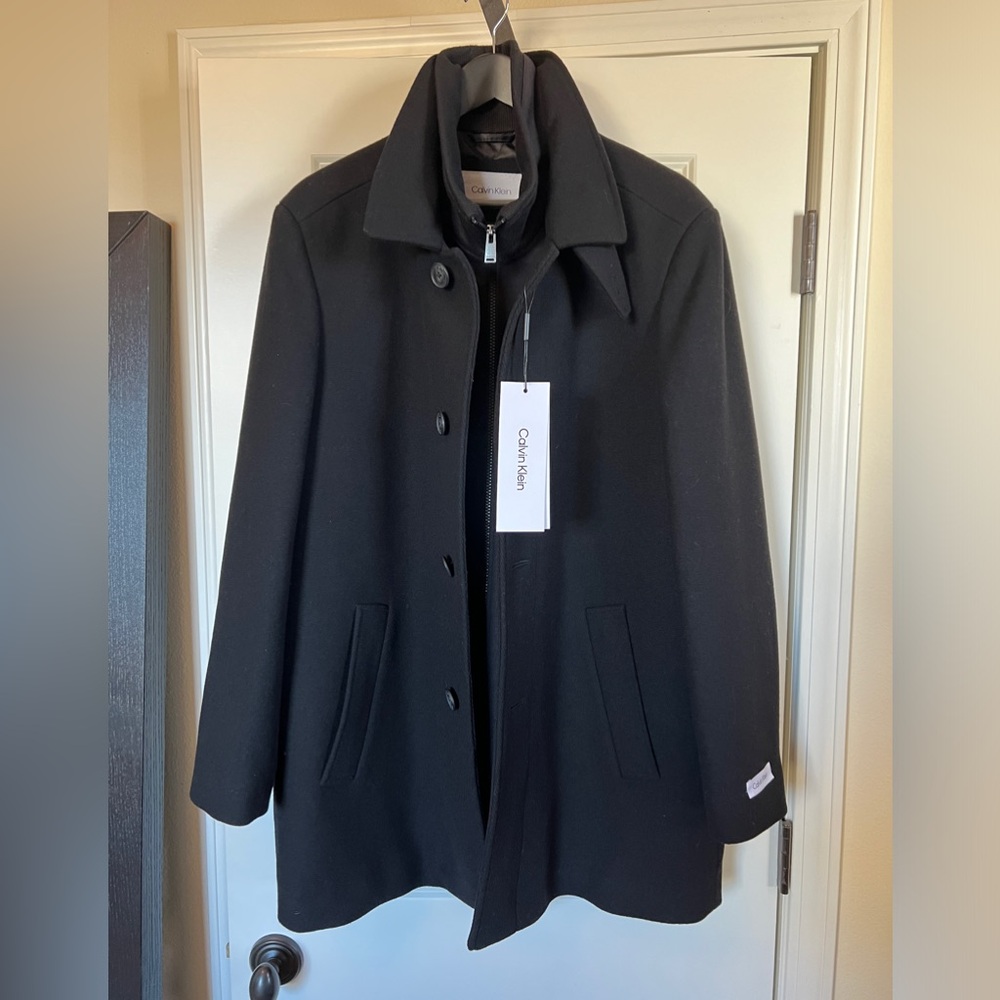 Men’s wool topcoat with zip faux vest
